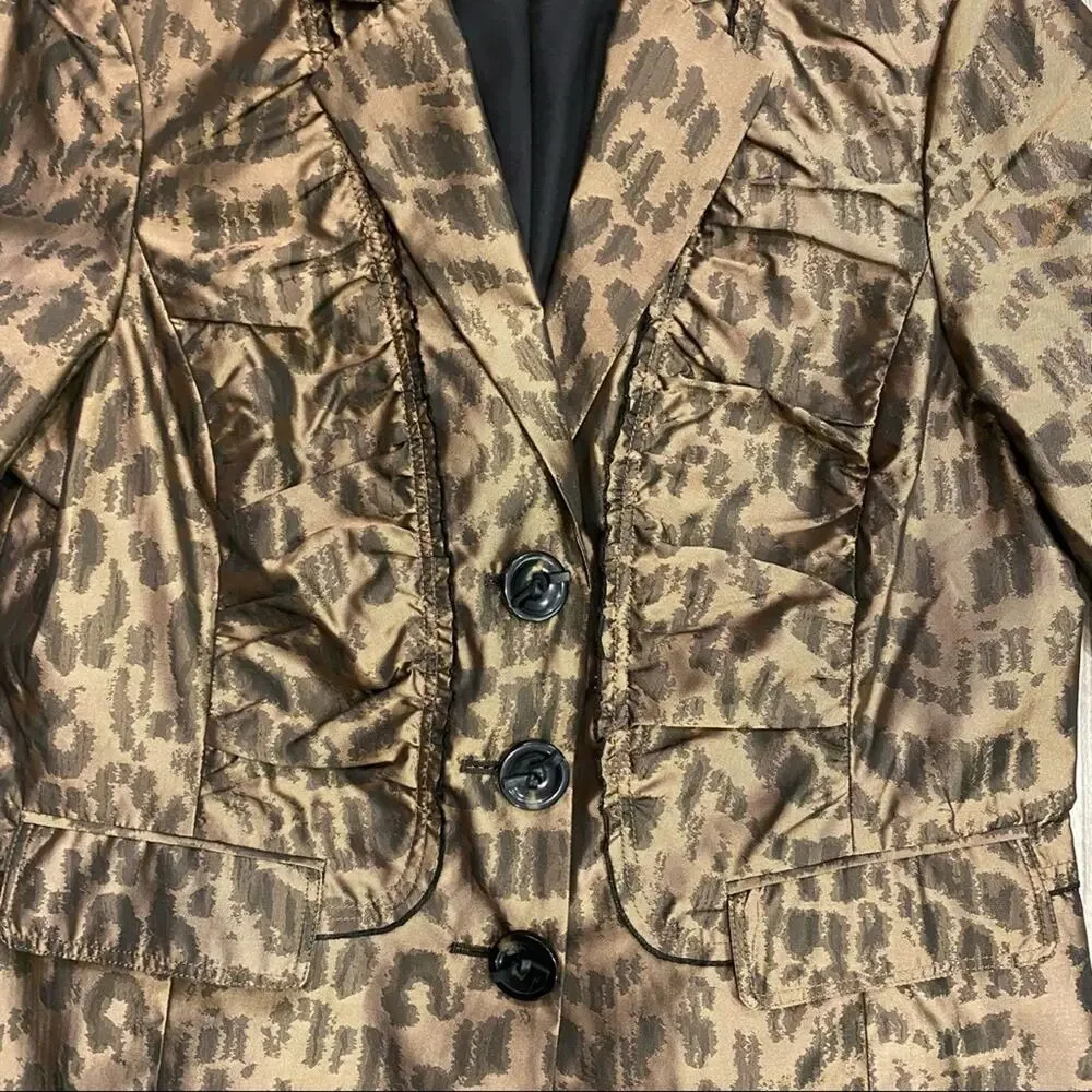 CHICO’S L Shimmery Bronze Taffeta Light Jacket‎ Ruffle Front Thong Tied Buttons